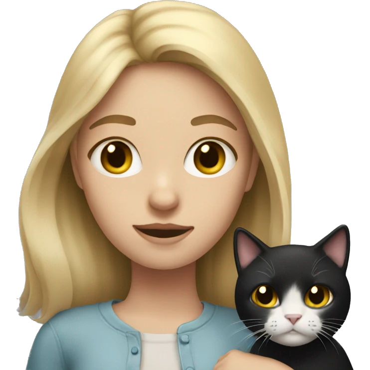 Girl with dirty blonde hair holding a black and white cat  emoji