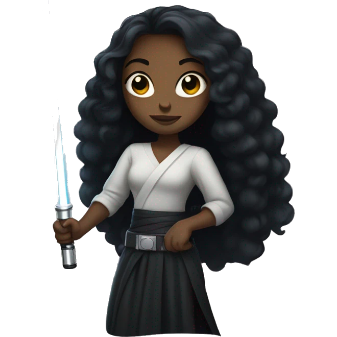 Black girl with long black hair holding light saber emoji