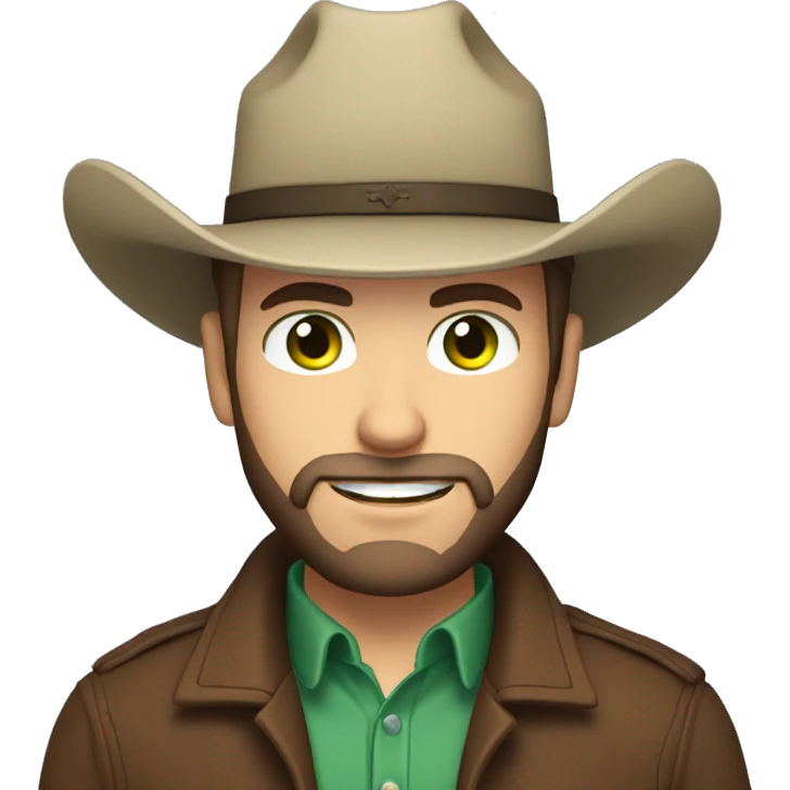 Caucasian male with green eyes, short hair, a dark beard dressed as a cowboy emoji