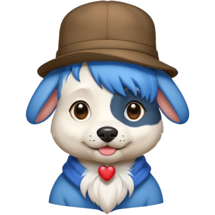fancy dog with blue hair, wearing hat emoji