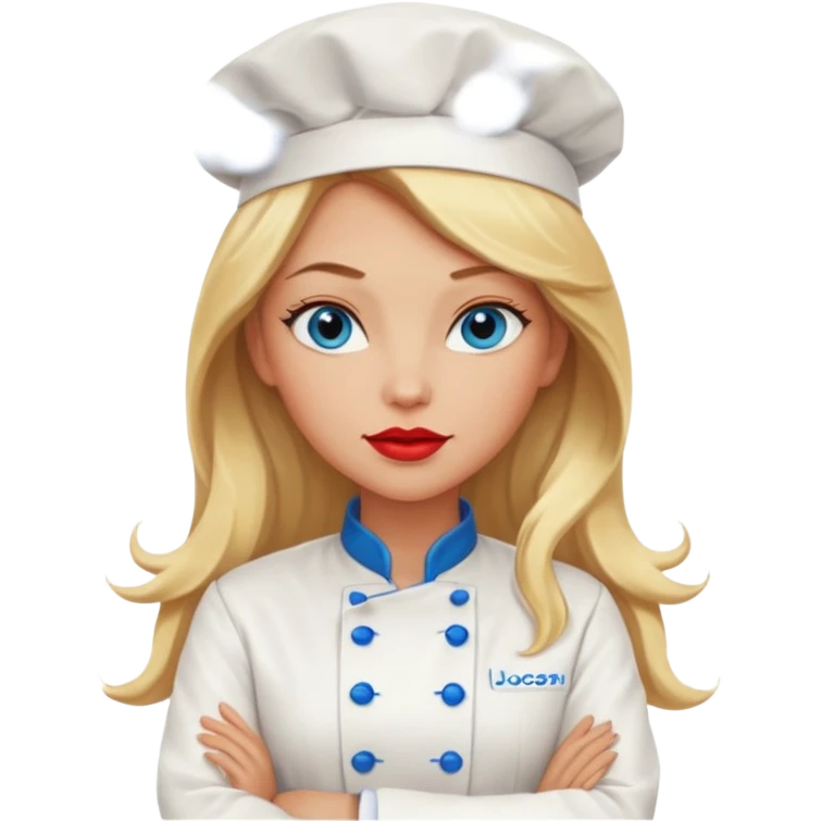 Beautiful, sexy,  long blonde hair, blue eyed, full red lips female chef arms folded  emoji