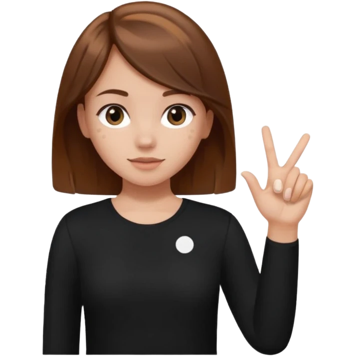 girl wearing a  black polka white dots  shirt style, and poiting witgh her hand, her hair brown  emoji