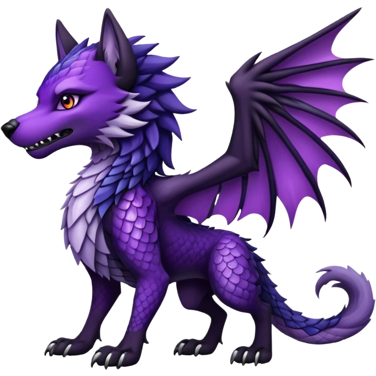 Wolf dragon hybrid with wings purple and black emoji