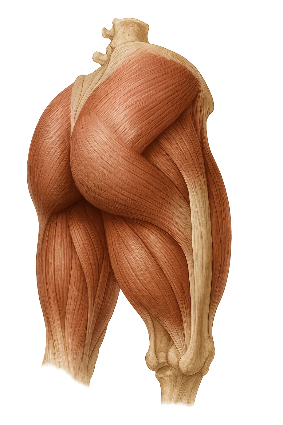 muscoli del gluteo anatomico, iperrealistico 4k, isolato su sfondo bianco emoji