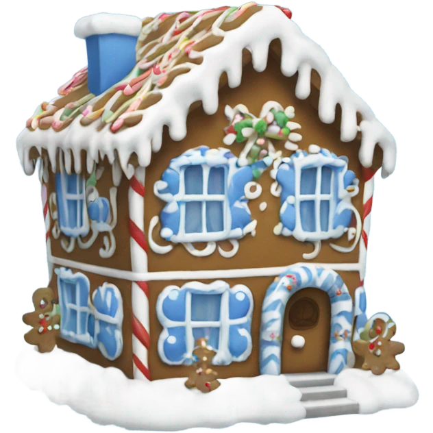 A blue and white gingerbread house emoji