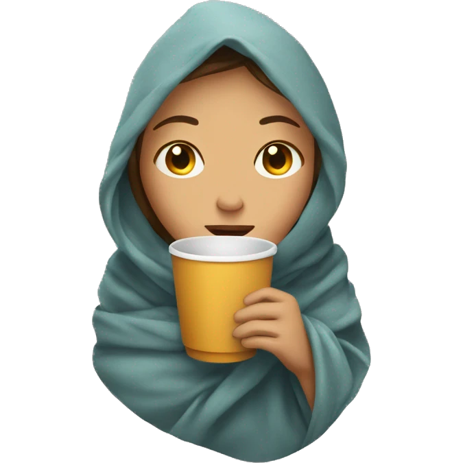 girl inside a blanket sipping coffee eyes closed emoji