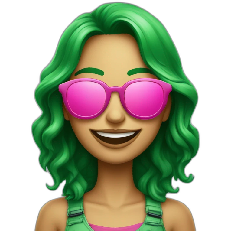 Chica con gafas verdes, sonrisa amplia y labios pintados de rosa emoji