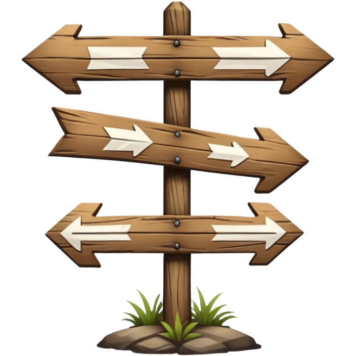 Wooden trail sign with only 2 arrows emoji