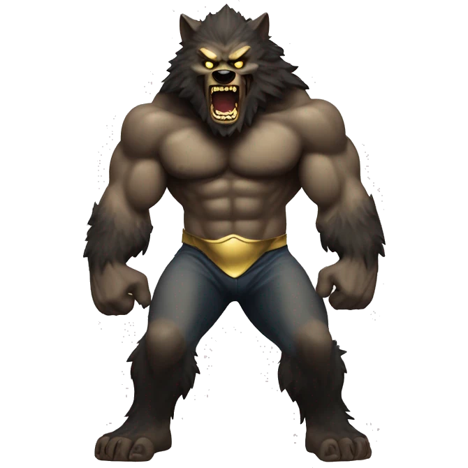 Muscular Wolfman with gold fangs emoji