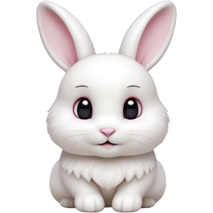 Cinematic Cute White Rabbit Portrait Emoji, Head tilted playfully and inquisitively, featuring a luxurious, silky white fur with soft, twitching ears, round, sparkling dark eyes filled with curiosity, Simplified yet irresistibly adorable features, highly detailed, glowing with a warm, friendly glow, high shine, affectionate and lively, stylized with a touch of whimsy, bright and endearing, soft glowing outline, capturing the essence of a mischievous yet loving bunny, so playful it feels like it could hop out of the screen and into your arms! emoji