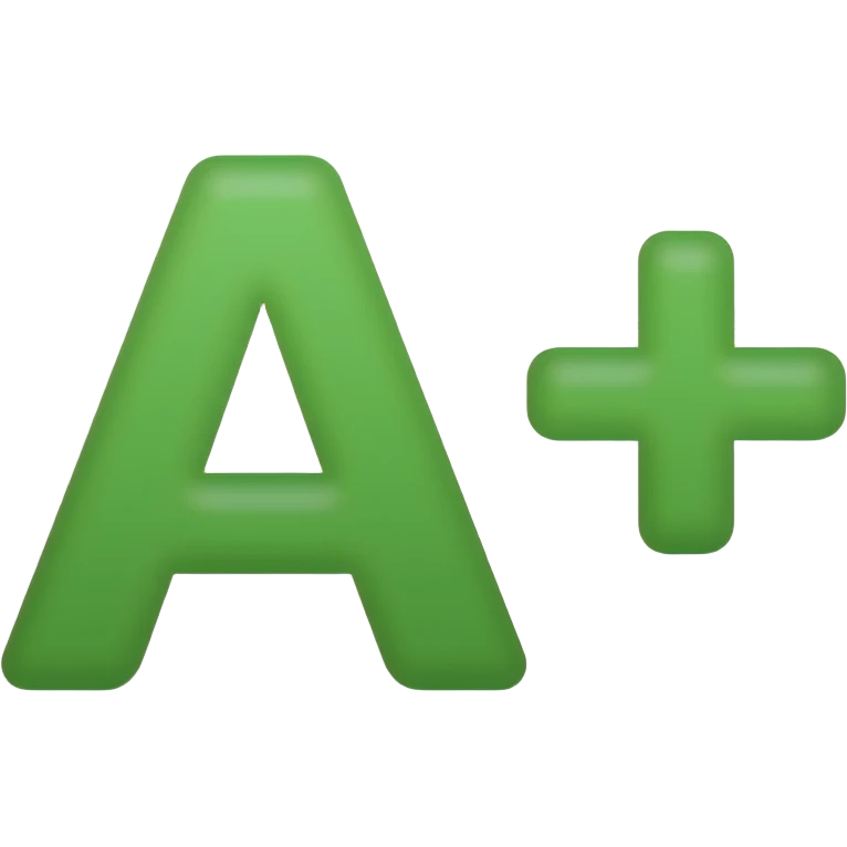 iOS emoji style, glossy 3D emoji, a white paper sheet (homework) with a big "A+" grade in bright green ink, soft rounded edges, clean minimal design, subtle shadows, Apple emoji style, smooth gradients, centered emoji