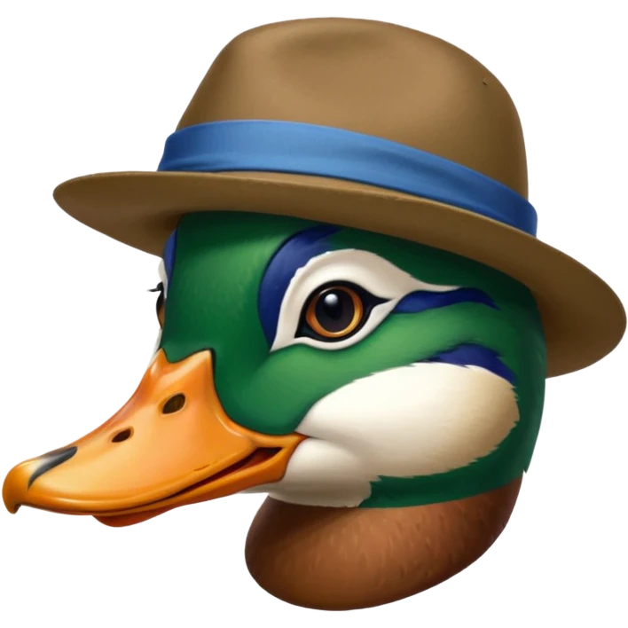 Create a mallard head which has a hat
 emoji