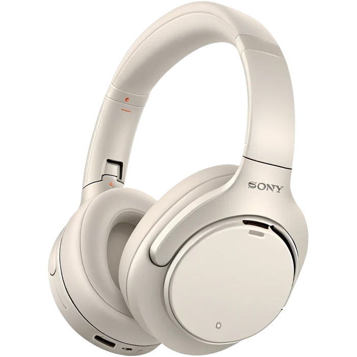 White Sony WH-1000XM4 headphones with minimal design, over-ear style with subtle Sony branding emoji