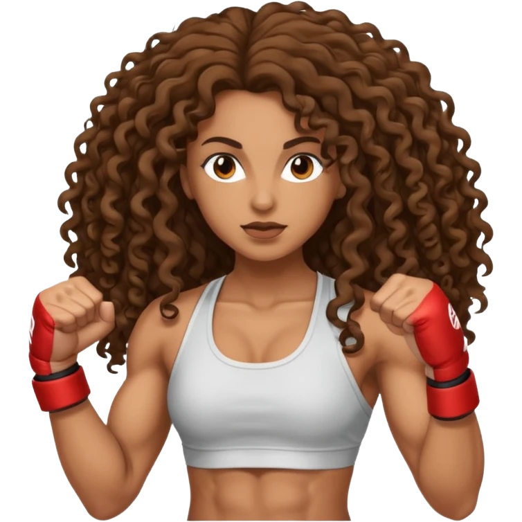 brown woman with long curly hair making MMA emoji