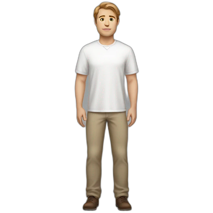 White Man standing with brown hair and white shirt full body emoji
