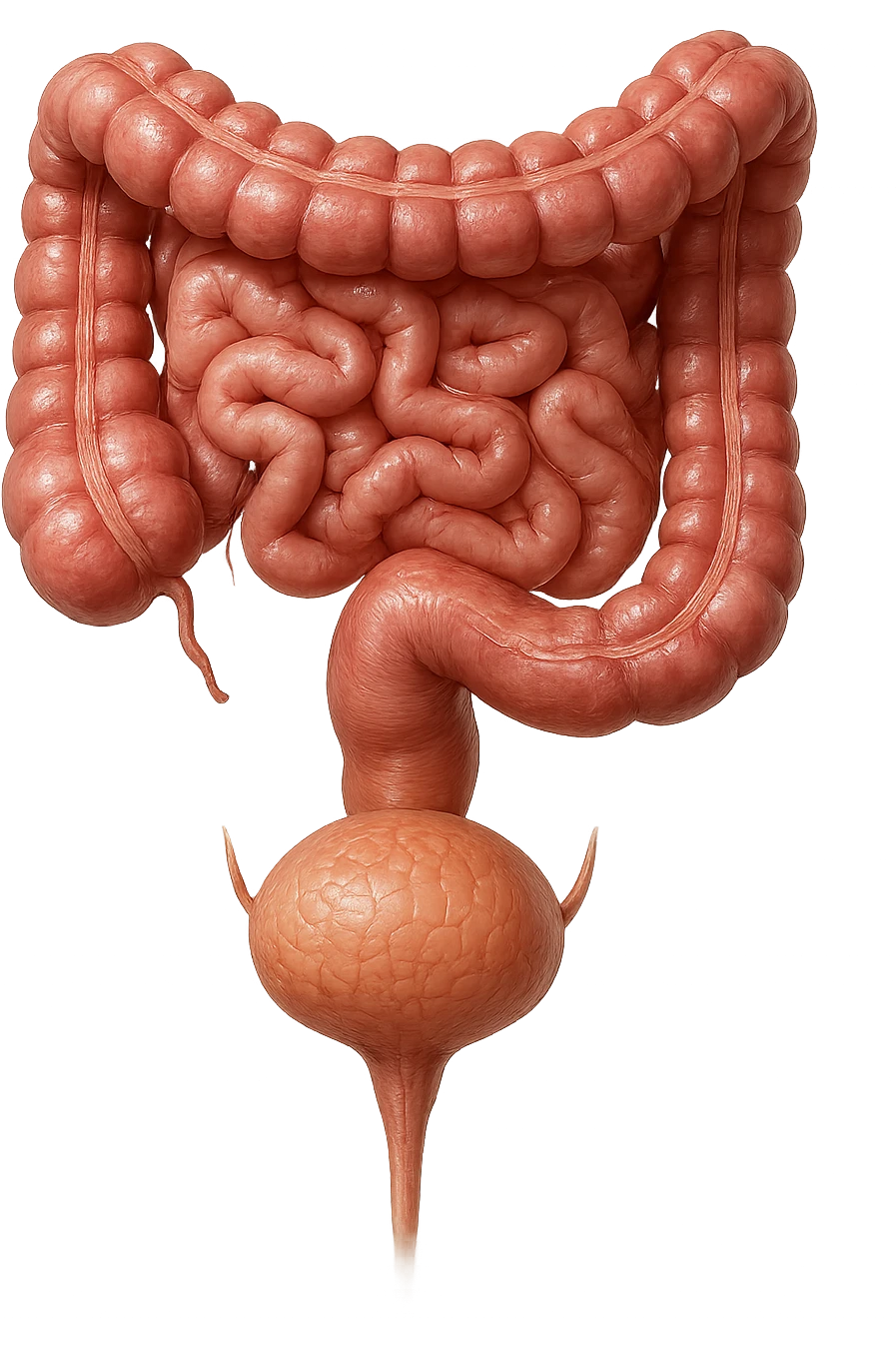 intestino e vescica anatomici realistici solo collegati verticalmente, iperrealistico 4k emoji