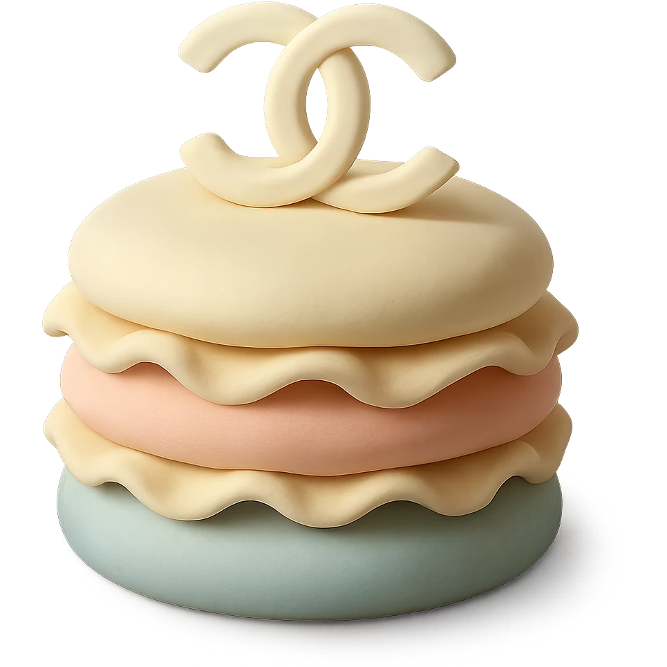 pastel fondant cake art style Chanel mille-feuille with a white chocolate logo emoji
