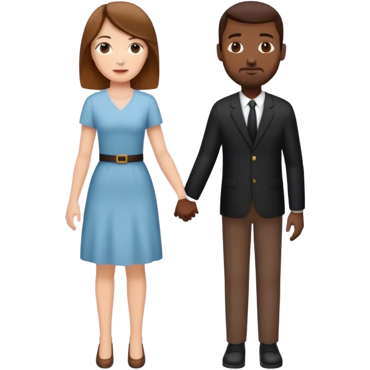 White woman with brown hair holding hands with a black man emoji