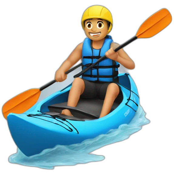 joven delgado en un kayak saludando emoji