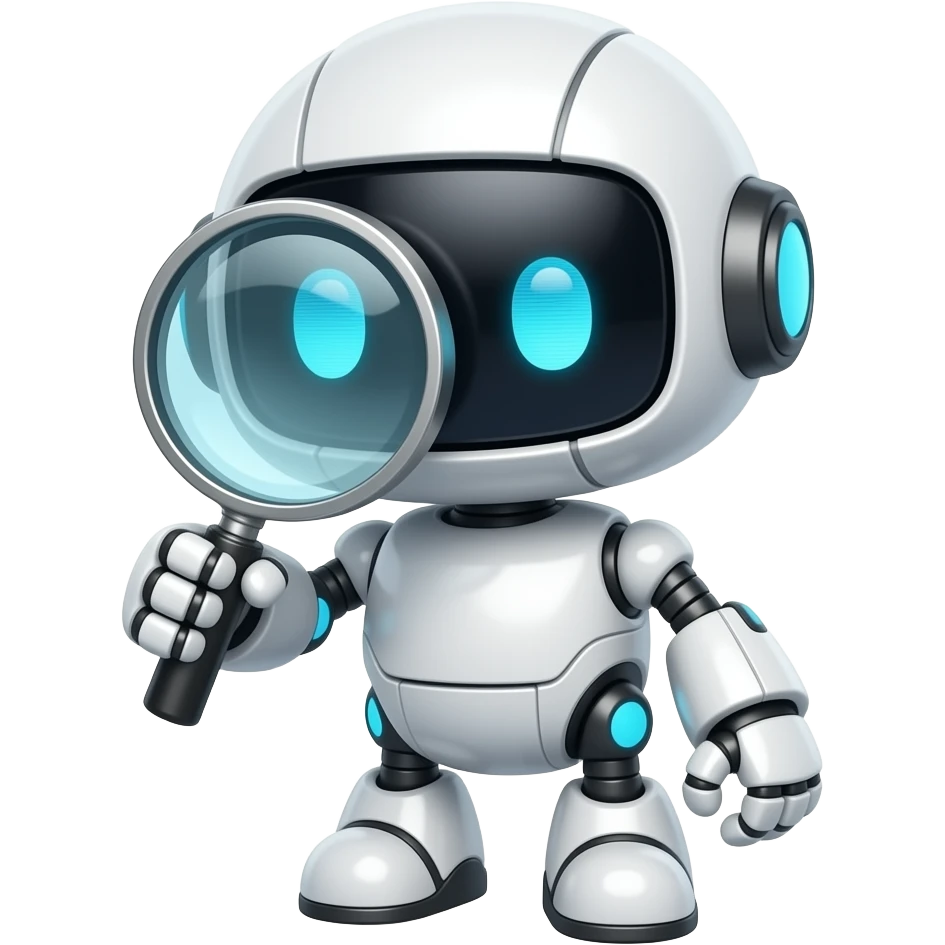 cute robot searching with magnifying glass emoji