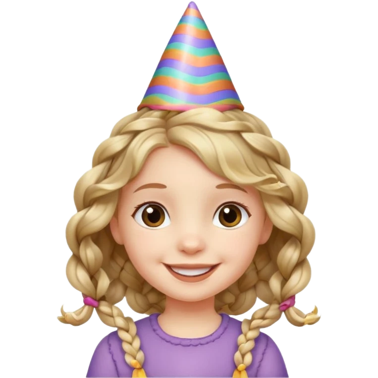 a little girl with wavy braided hair with birthday hat















 emoji