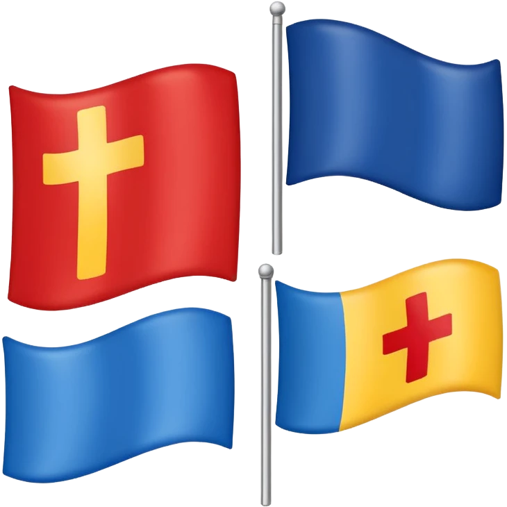 create a flag where the layout is like georgian one big cross for corner. the big cross i want is yellow and top right blue too left red bottom right red bottom left blue emoji