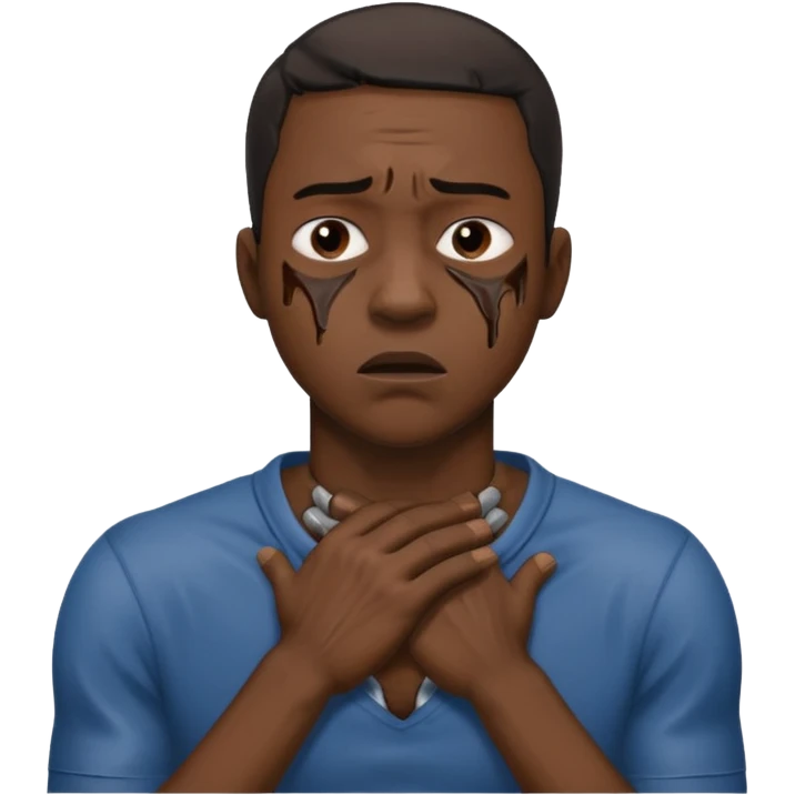 make a photo of a black man who is choking himself with his hands but his hands are on the front of his neck emoji
