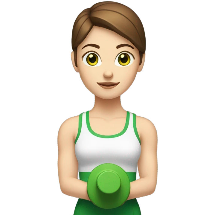 white girl with short brown hair and green eyes lifting weights emoji