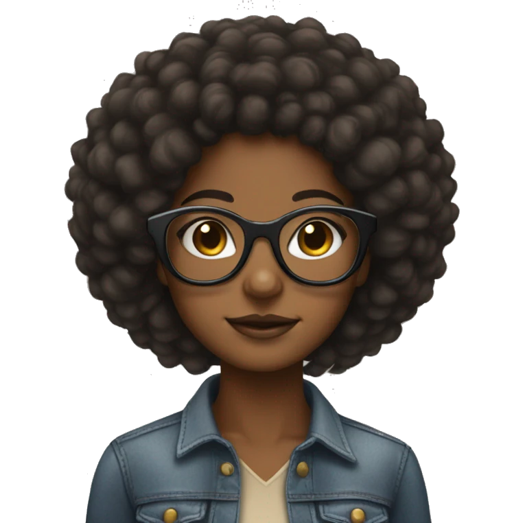 Brown skin girl with Afro and clear glasses emoji