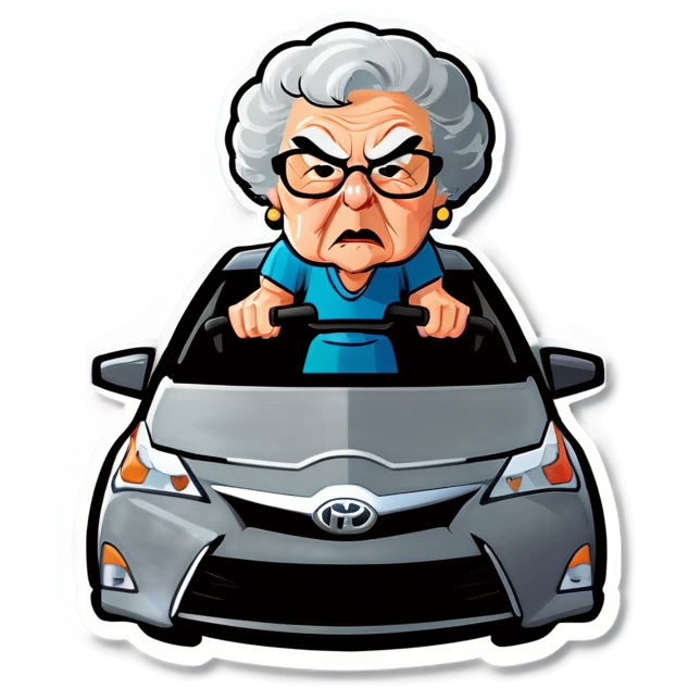 Angry grandma drives a gray Prius  emoji