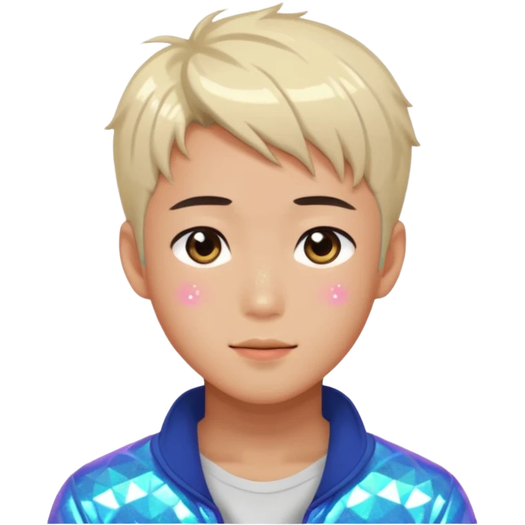 Gorgeous bright sparkly romantic Asian anime guy with blushing face aesthetic trending style outside emoji