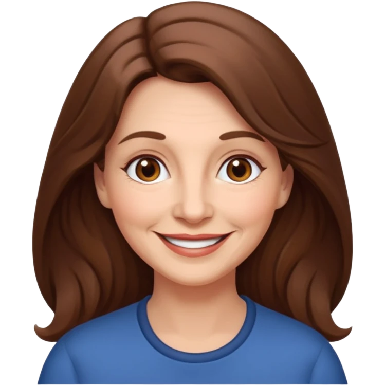 Woman 70, long brown hair, brown eyes, smiling emoji
