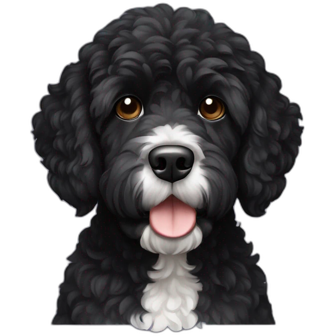 black face Portuguese water dog with white chin and chest emoji