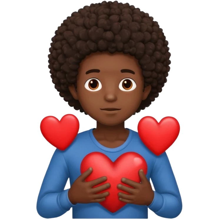 I want a black boy with chocolate skin and a small messy afro holding a heart close to his chest as if to present it to someone he loves. emoji