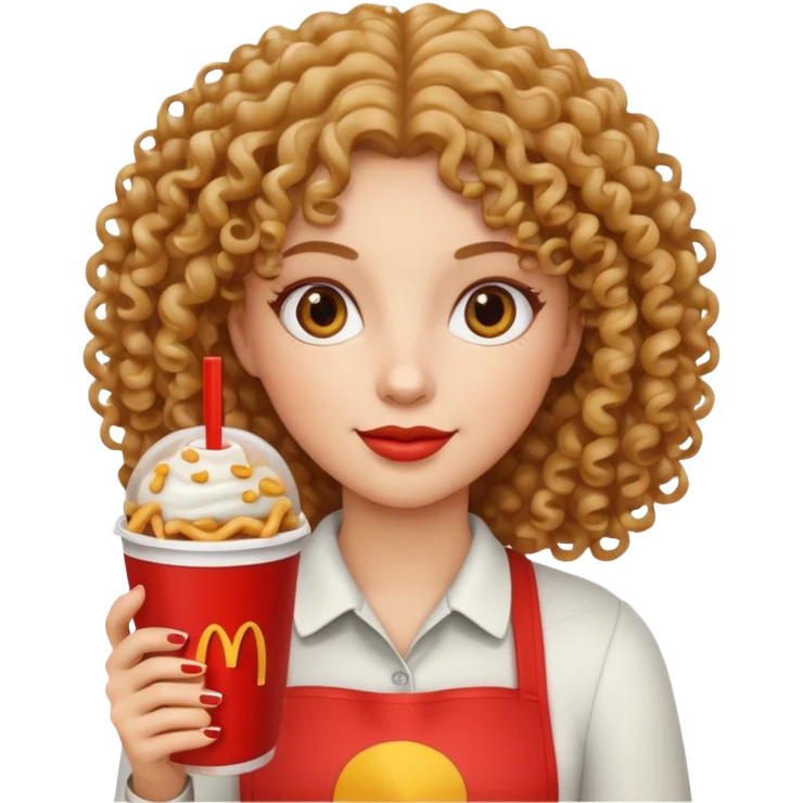 curly hair woman holding fastfood drink emoji