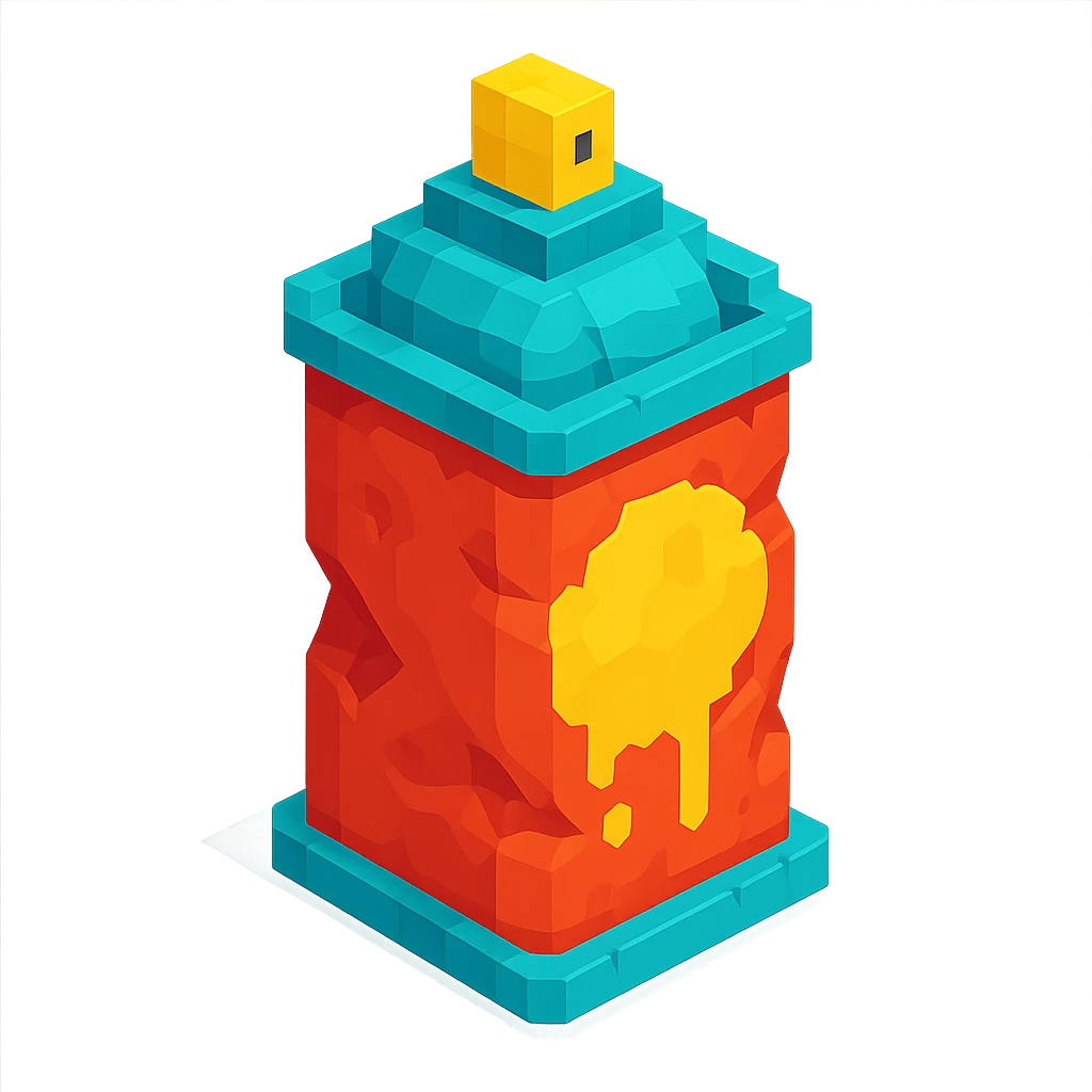 voxel style spray paint can with gold paint, dented and used, isometric view emoji