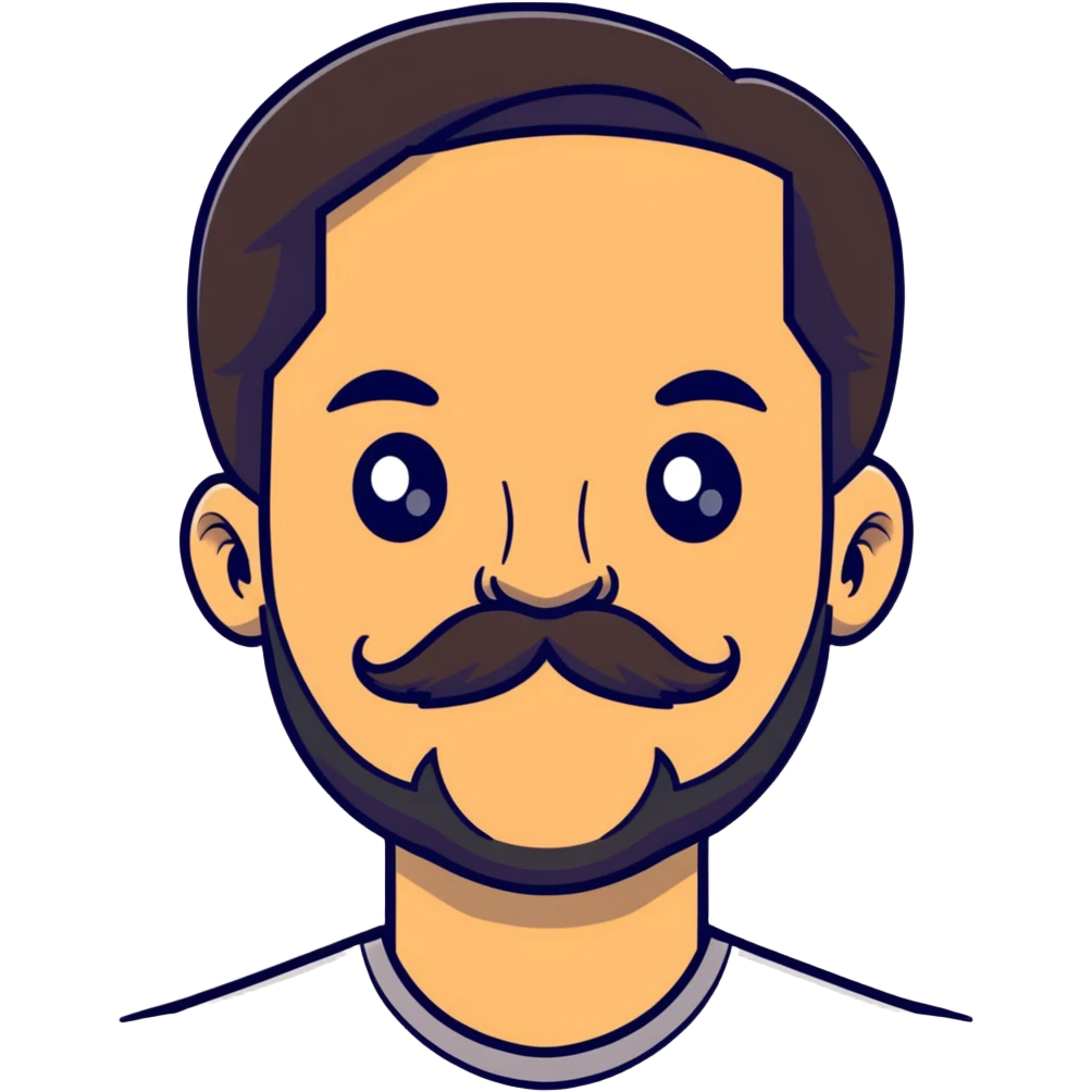 close-up of man face only with mustache and beard, medium eyes, medium light skin tone, dark hair, no neck visible, just the face emoji