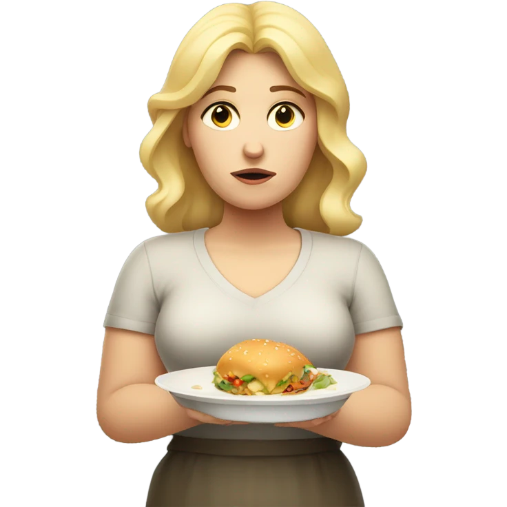 a sad overweight blondie woman with a plate of food emoji