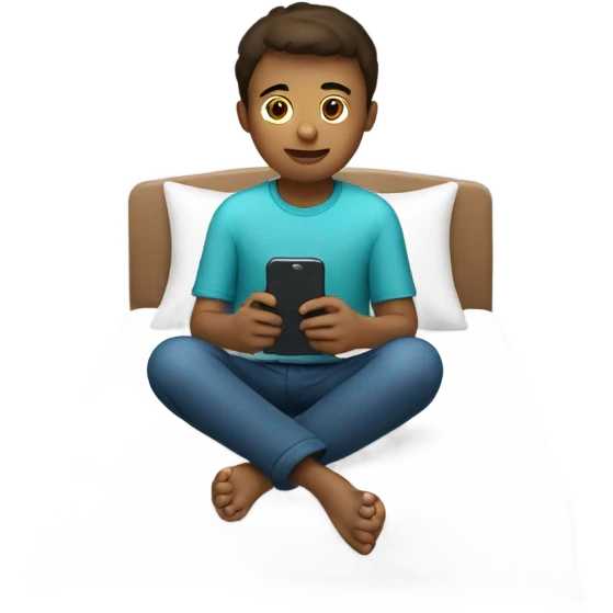 boy with phone in bedroom emoji