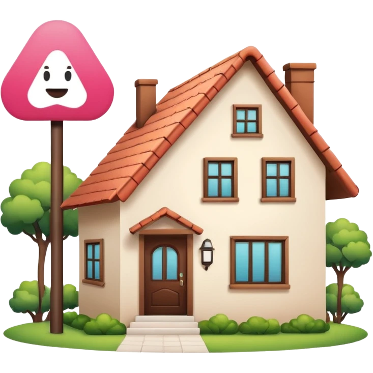 dessiner une maison moderne , met une pancarte "Airbnb", rajoute un visage (yeux et bouche) avec un sourire. emoji
