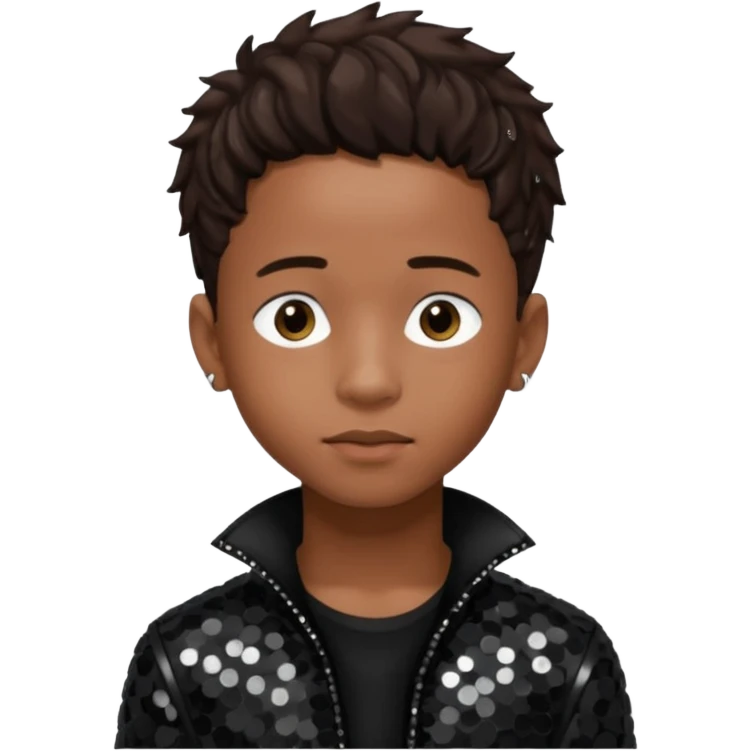 Jaden Smith with dark brown hair, black sequin outfit emoji