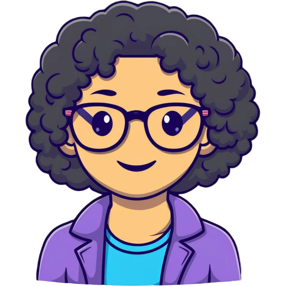smiling curly-haired girl with glasses emoji