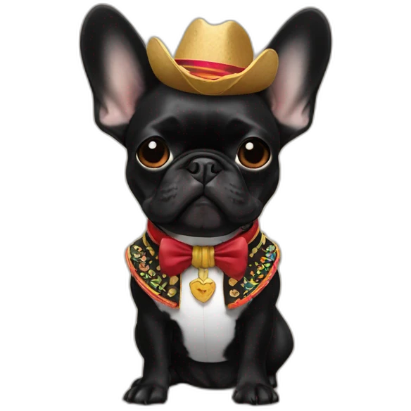 Black French bulldog as a mariachi emoji