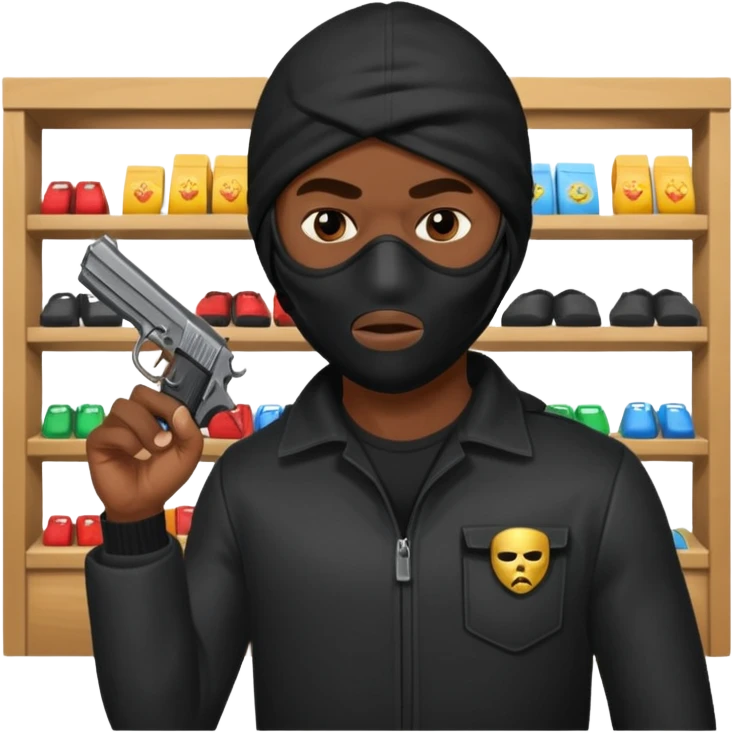 Make a black guy robbing store with pistol emoji