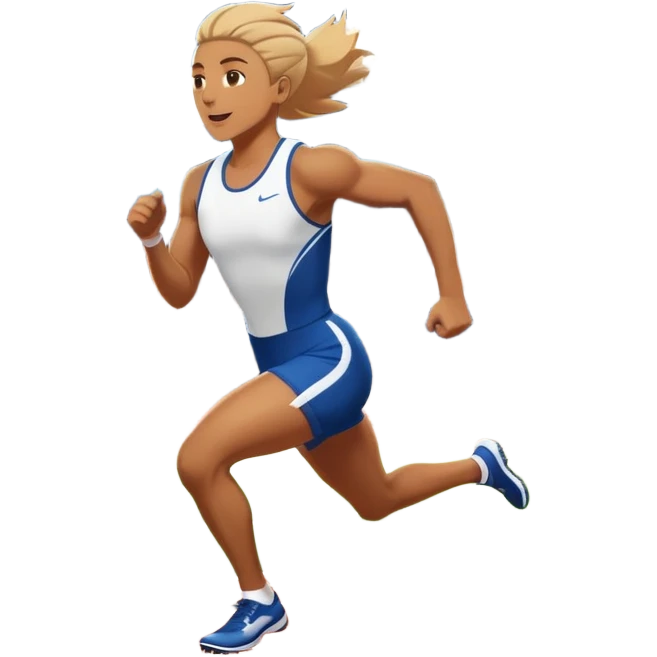 An icon featuring an athlete sprinting on a track, with powerful strides and determination. The background showcases a vibrant stadium with cheering fans, bright lights, and a clear sky. The athlete's motion is dynamic, emphasizing speed and competition. emoji