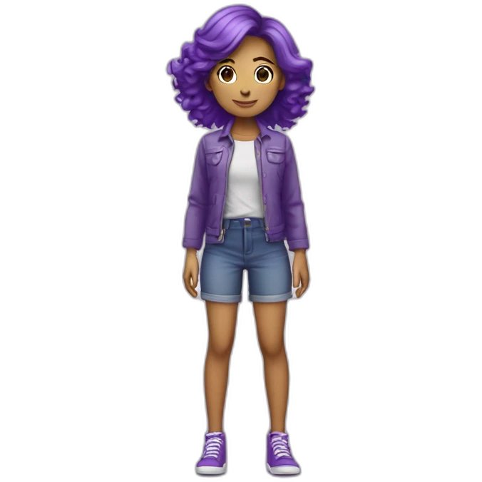 Fille au cheveux violets mi-long qui se tient debout droite en entier  emoji