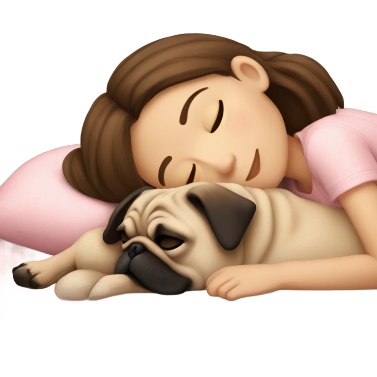sleeping girl brown hair laying next to a pug emoji