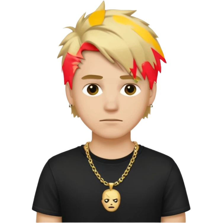make a iphone emoji who is a white man that looks young with messy blonde medium hair with a black punk shirt and a golden neckless emoji
