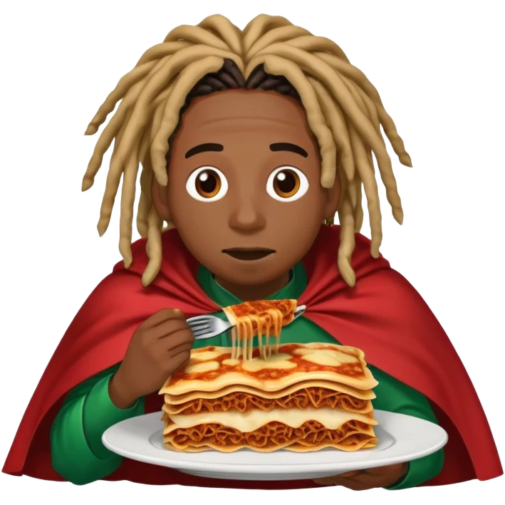 Dreads and nigerian cape eating lasagna  emoji
