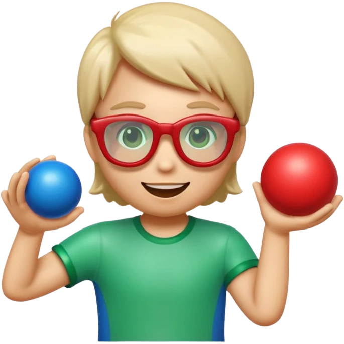 Cute 3D cartoon emoji sticker of a three-glass and ball game, glossy plastic texture, green red and blue glasses, soft lighting, smooth shadows, playful look, white sticker outline, transparent background, high resolution.” emoji